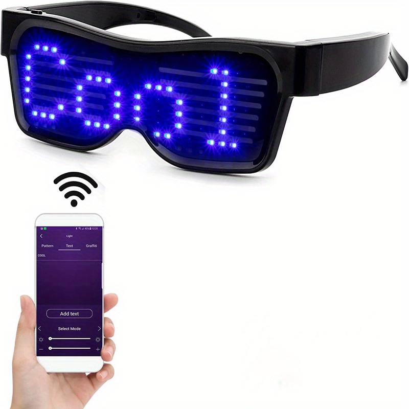 Leadleds: gafas LED Bluetooth personalizables que muestran mensajes,  animación, dibujos para raves, festivales, diversión, fiestas, deportes,  disfraces, EDM