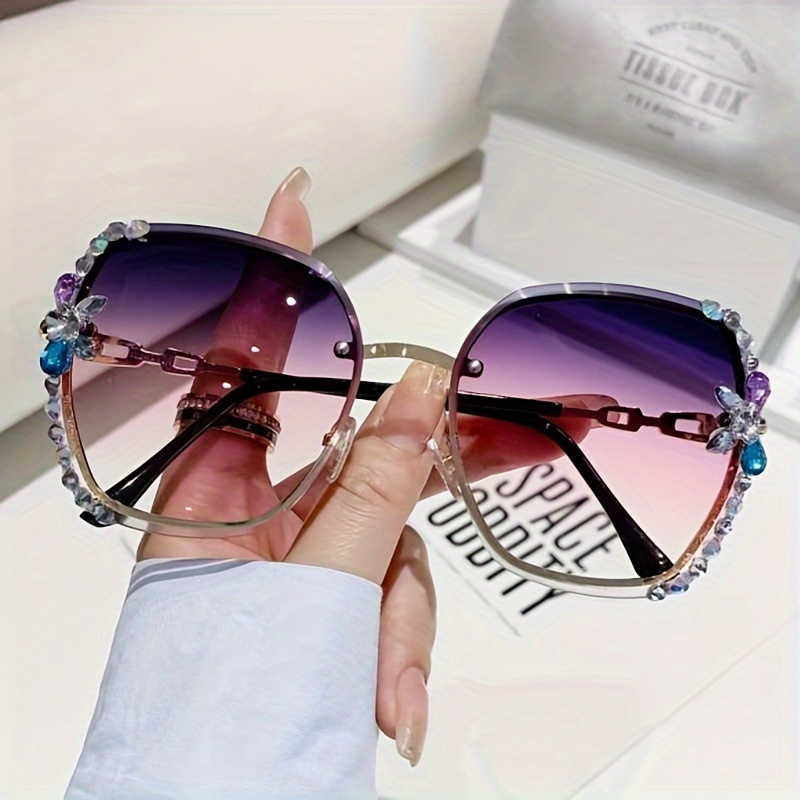 Luxury Rhinestone Square Sunglasses For Women Sparkling Gradient Uv400 Sun  Shades For Party Beach Travel - Temu