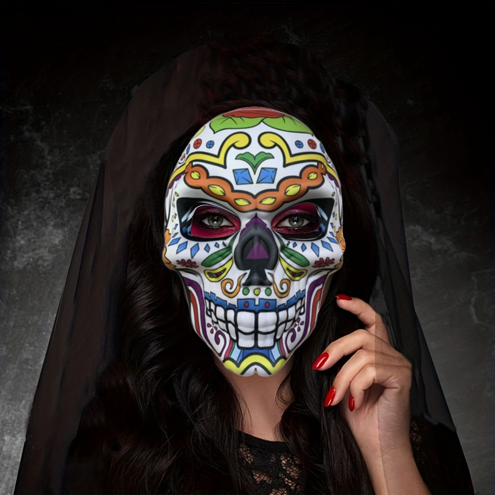  Toyvian 2 máscaras del Día de los Muertos, máscara de cara  completa con calavera de azúcar, máscara mexicana para mascarada, disfraz  de Halloween, accesorio para mujeres y hombres, vacaciones, Como se 