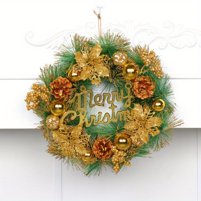 1pc Christmas Door Wreath Glitter Front Door Wreath Xmas Pinecone ...