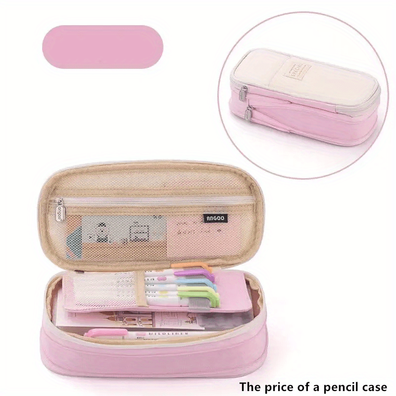 Elegant Double Layer Large Capacity Pencil Pouch Pink Sweet Color