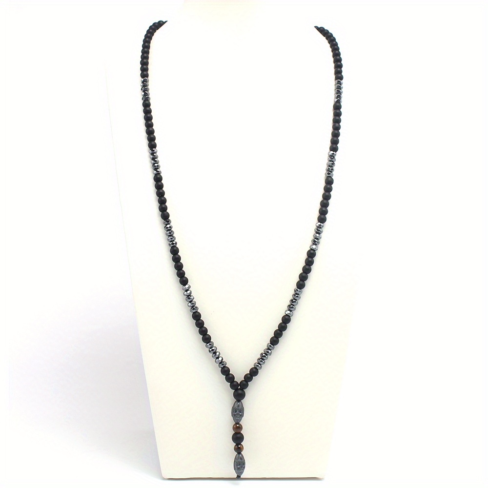 collier en   mat 6mm pour hommes avec pendentif en œil de tigre et en agate noire, collier en verre   de y pour les personnes âgées,   aimant, bijoux de style noir Détails du produit 3