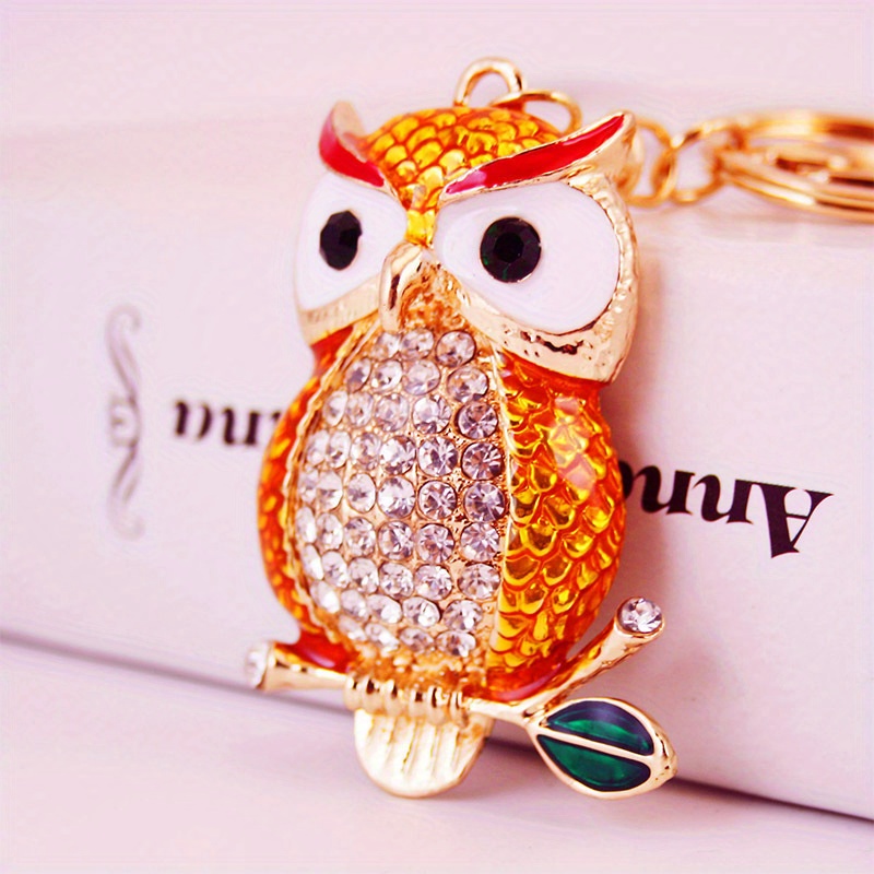 Mini Rhinestone Owl Decor Bag Charm Keychain