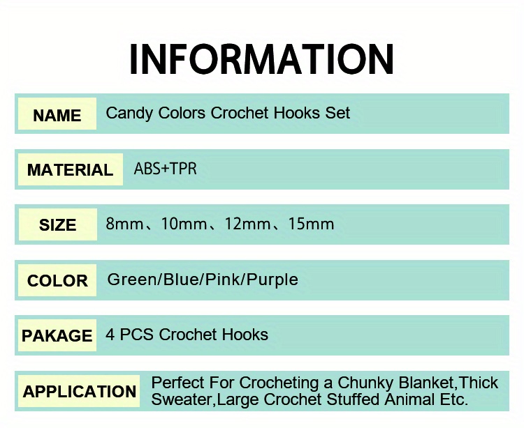 4 Pcs Large Sizes Crochet Hooks (8mm / 10mm / 12mm / 15mm