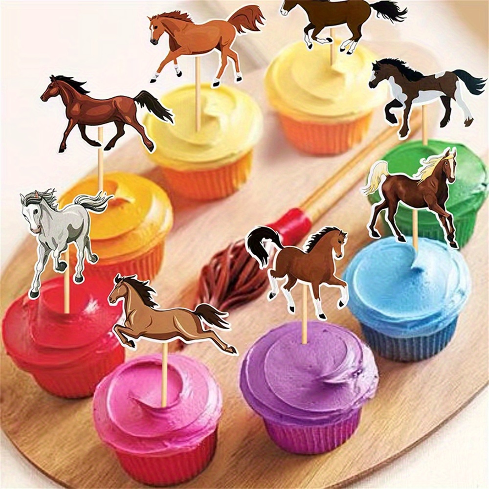 8pcs Set Horse To Success Cake Insert Card Eight Horses Cake ...
