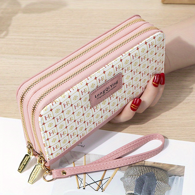 Plaid Pattern Long Wallet Zipper With Wristlet