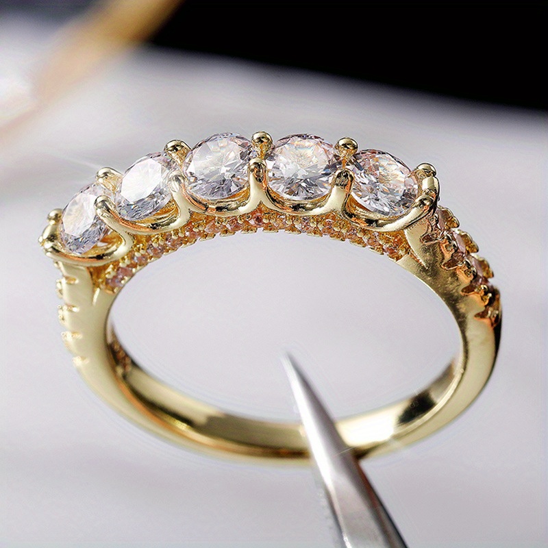 E-shop Trendiger Goldener Synthetischer Zirkonia Ring Verlobungs- Ehering für Damen Feiner Schmuck Geschenk