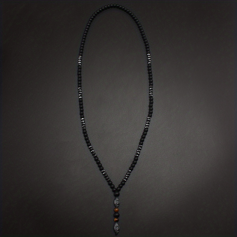 collier en   mat 6mm pour hommes avec pendentif en œil de tigre et en agate noire, collier en verre   de y pour les personnes âgées,   aimant, bijoux de style noir Détails du produit 5