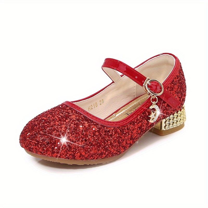 Zapatos Princesa Tacón Alto Lentejuelas Moda Niñas Pequeñas - Temu