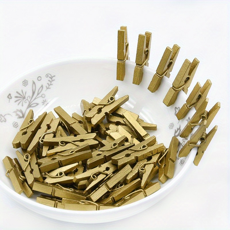 Mini Diy Clothes Pins Photo Wood Clothespins Silvery Golden - Temu