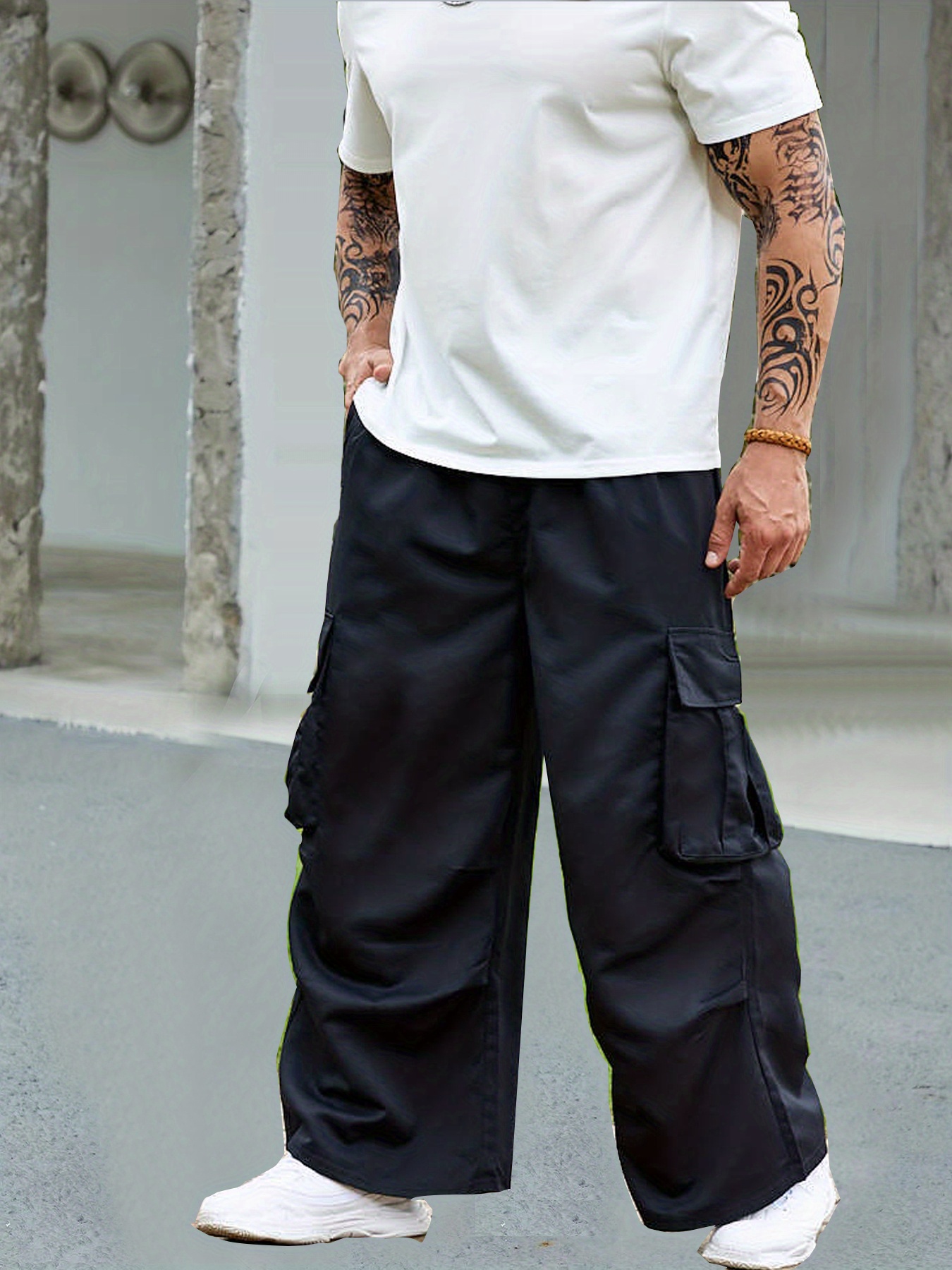 Spring Blue Full-Length Oversized Loose Fit Wide Leg Cargo Pants Men  Fashion Casual Plus Size Elastic Waist Jeans Street Trousers