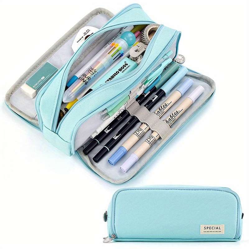 1pc Single-layer Large Capacity Pencil Case, Solid Color Square Pencil Bag  For Middle School Students