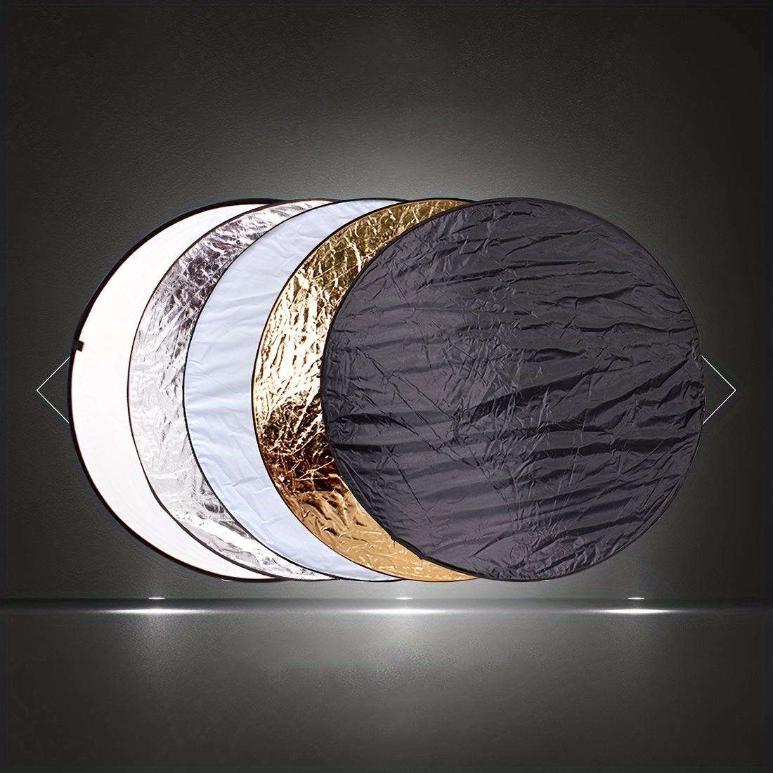 

Portable 5-in-1 Reflector Kit, Translucent, Silver, Gold, White, And Black Multi Disc Light Reflector For Studio Or Any Photography Situation