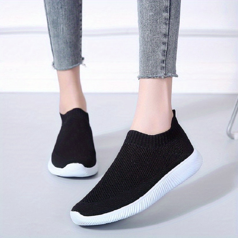Women's Breathable Flying Woven Sneakers Lightweight Low Top Slip On ...