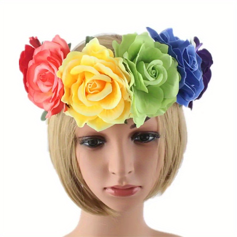 Simulation Rose Flower Headband Lgbt Elastic Hair Band Holiday Wreath ...