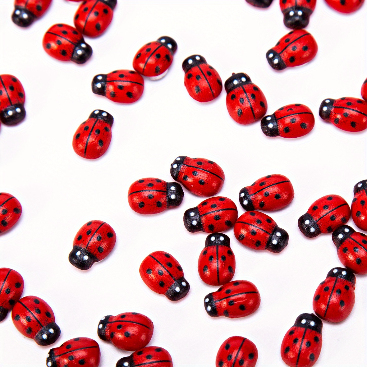 100pcs wood mini 8x11mm red ladybug ladybirds self adhesive diy easter crafts home decoration wooden card making toppers embellishments flatback stickers details 1