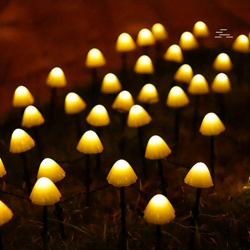 1pc 10led mushroom solar lights waterproof garden lights string solar string lights for outdoor gardens backyards lawns parties halloween christmas decorations details 7