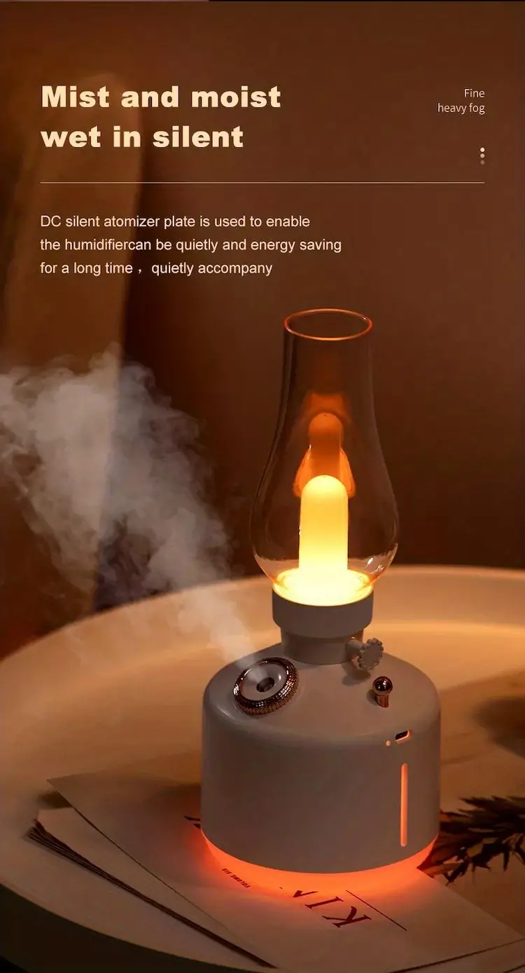 retro time light wireless humidifier small home silent bedroom office desktop night light charging aromatherapy machine details 9