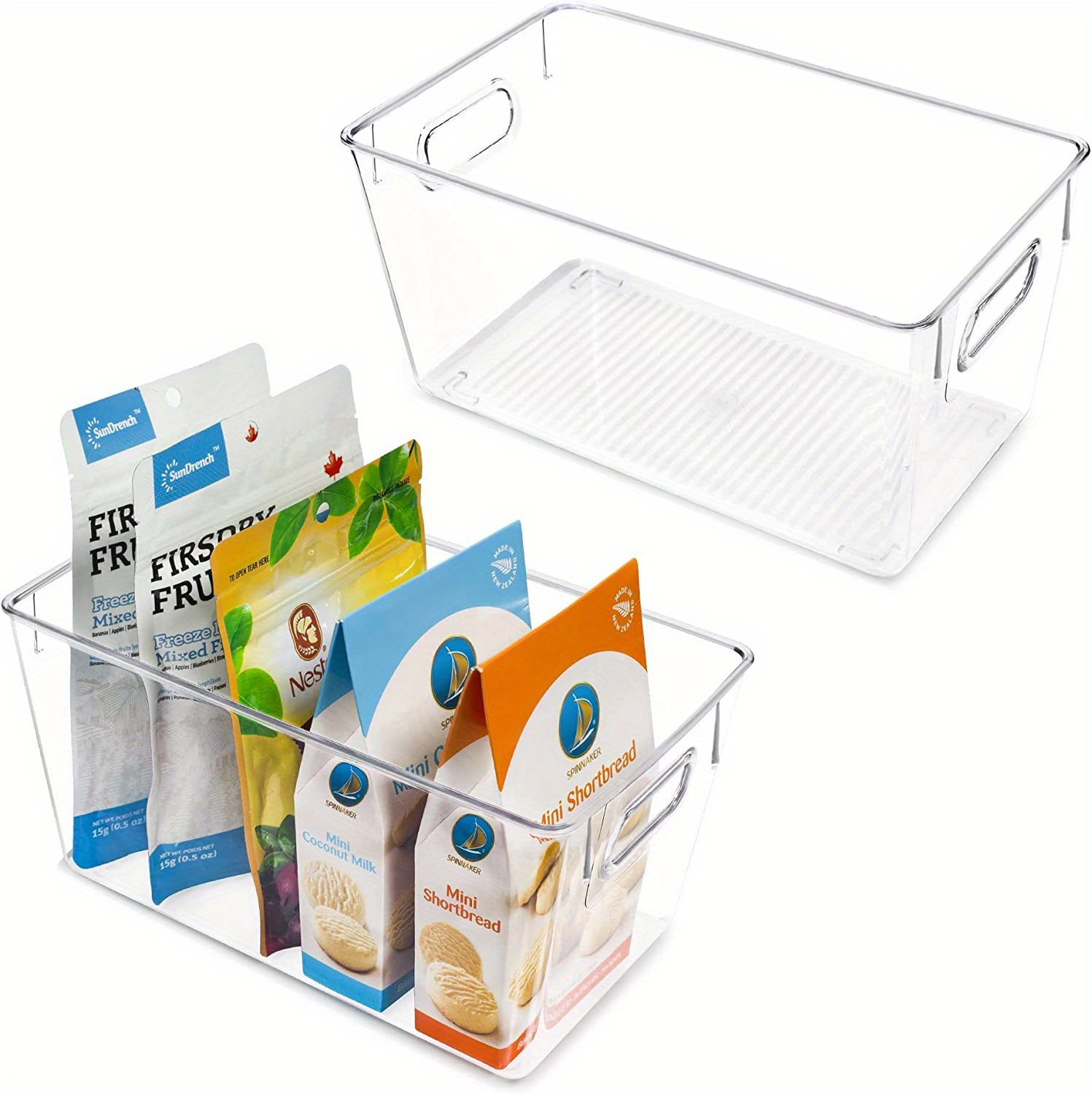 4 Set Clear Plastic Storage Bin with Scoop Clear Freezer Ice Bin with Pull  out Handle Ice Container for Freezer Organizer Plastic Utility Ice Scoop