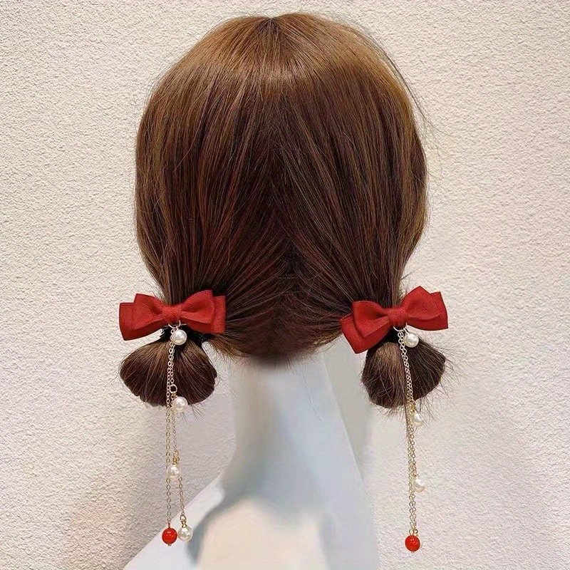 Pearl Heart Charm Hair Bow Barrette