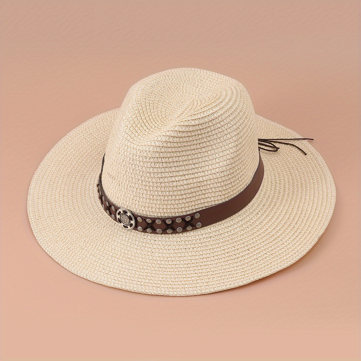 Straw Sun Visor Hat with Belt Decor for Women
