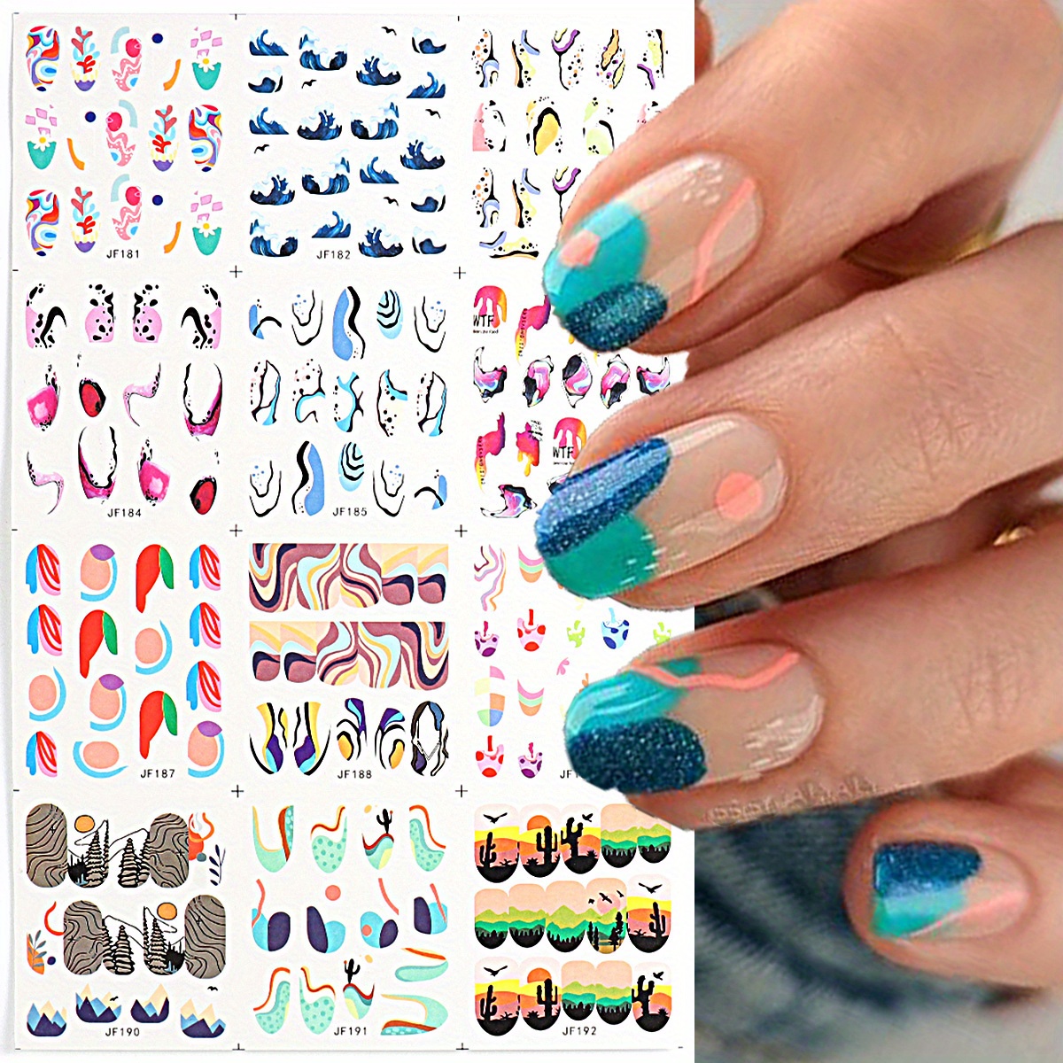 Nail Art Stickers Decals Water Transfer Foil Wavy Swirls Abstract Lines  Manicure