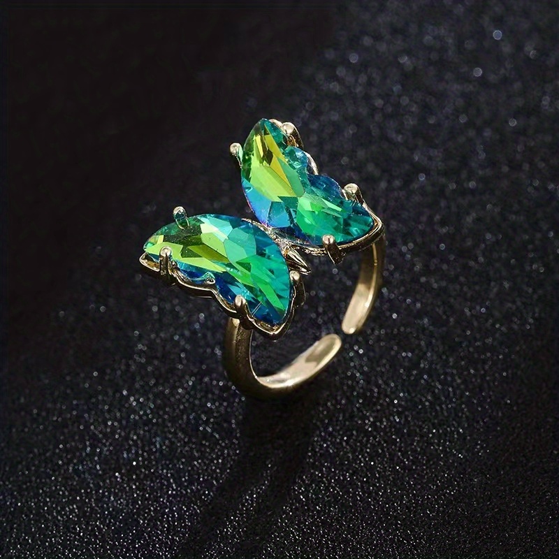 Gradient Colorful Zircon Butterfly Ring Adjustable