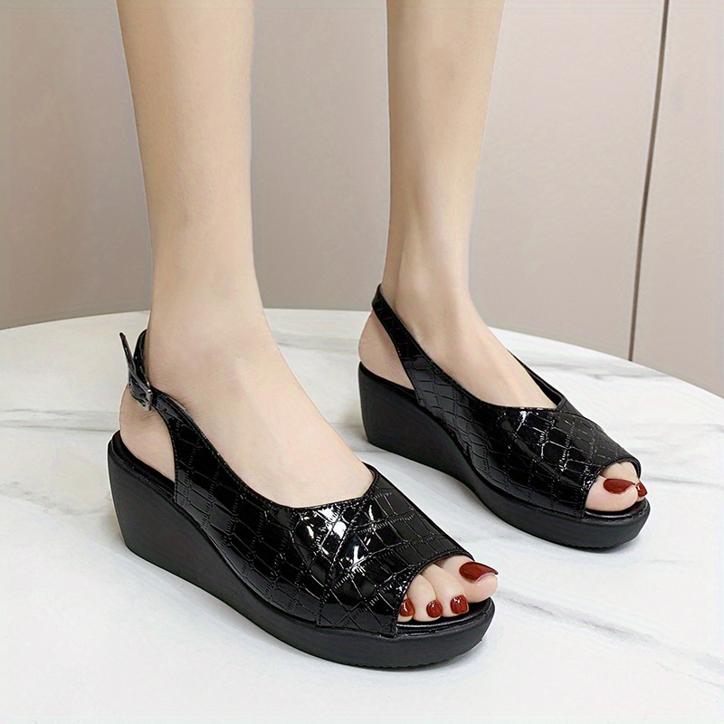 Solid black hot sale wedge sandals