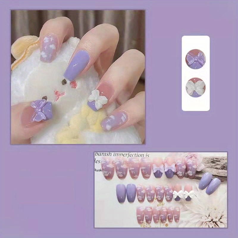 Heart Design Press On Nails With Rhinestones Long Coffin - Temu