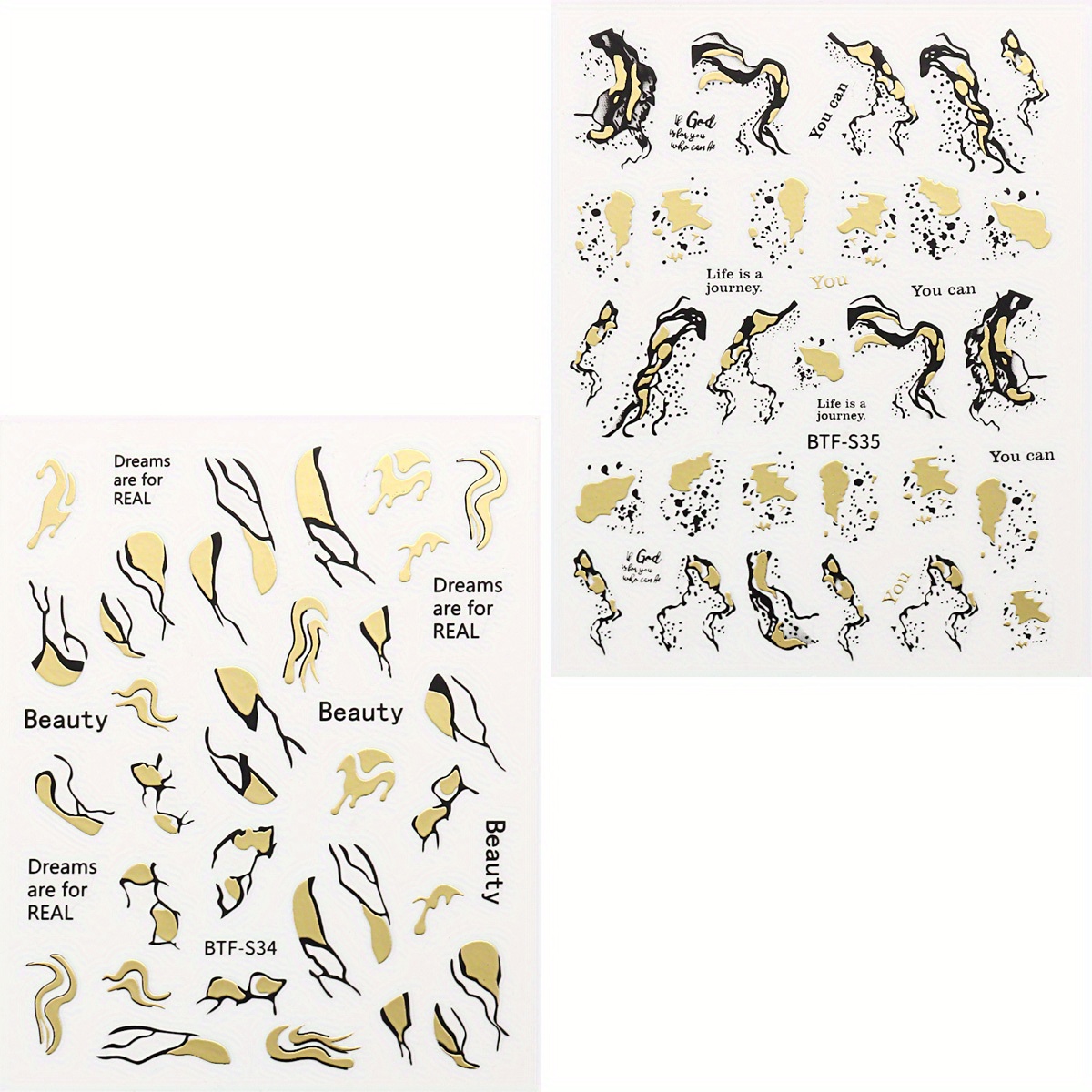Metallic Marble Nail Decals Self Adhesive French Stripe Wavy Nail Stickers