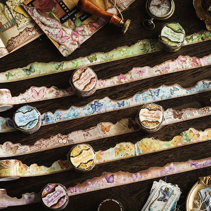 Vintage Washi Stickers Strip Burnt Stickers Diy Butterfly - Temu