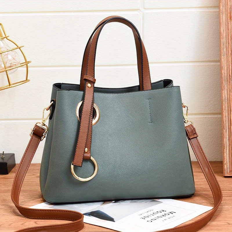 Classic Colorblock Tote Bag Minimalist Casual Satchel Bag Temu