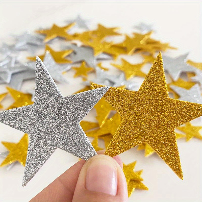 Silver Star Stickers with Glitter