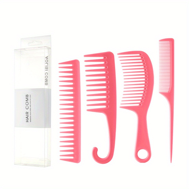 4pcs Hair Comb Set Wide/Fine Tooth Rat Tail Comb Shower Comb With Hook