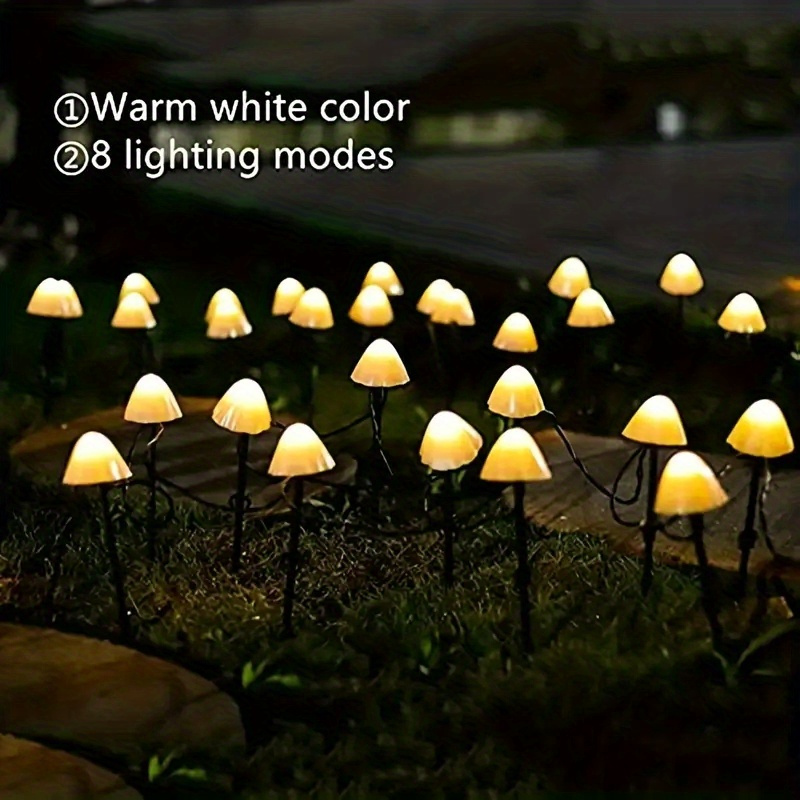 1pc 10led mushroom solar lights waterproof garden lights string solar string lights for outdoor gardens backyards lawns parties halloween christmas decorations details 8