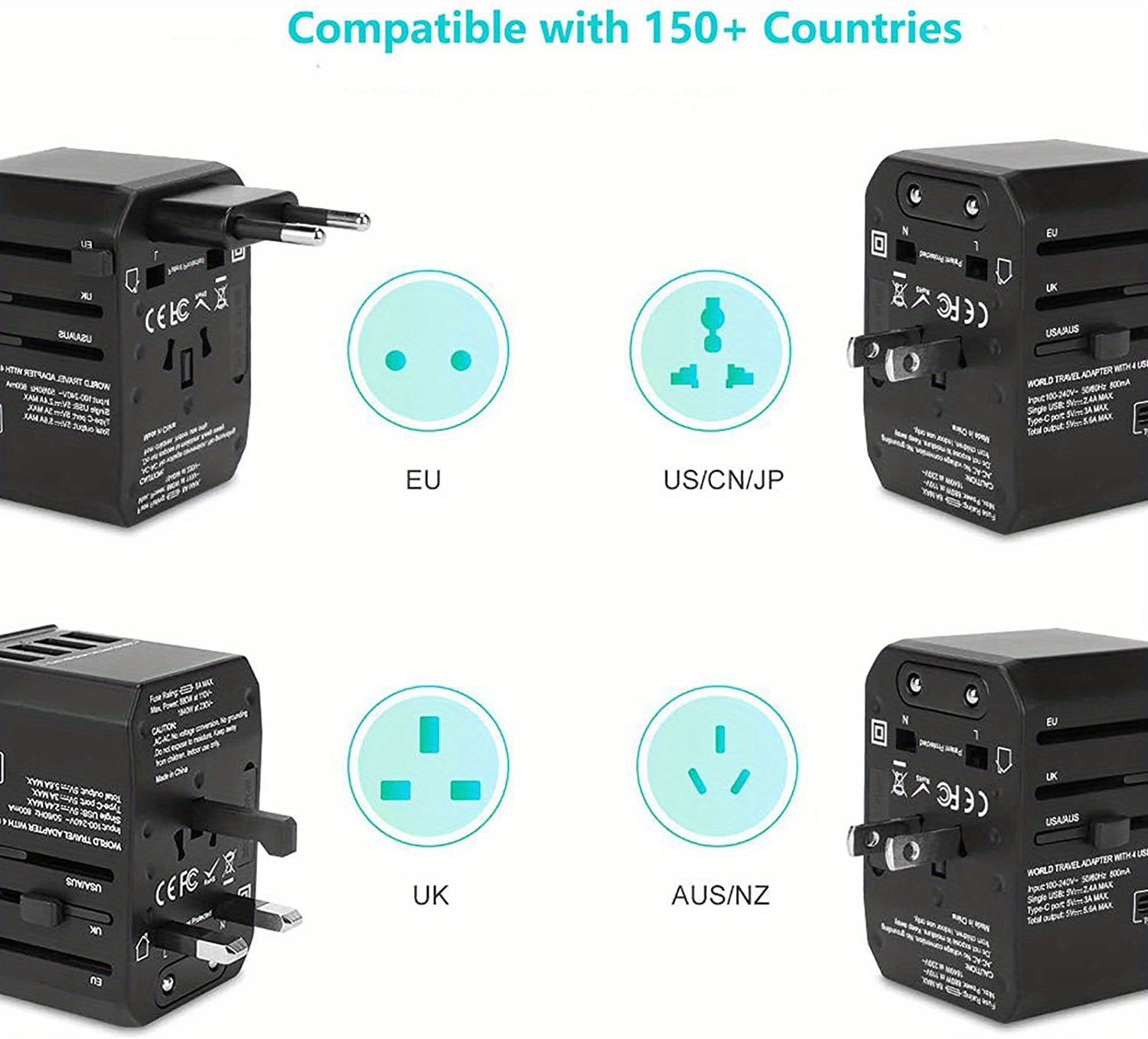 Adaptador de viaje, universal todo en uno en todo el mundo convertidor de  enchufe de viaje internacional-EE. UU. UE AUS/NZ Reino Unido Europa Asia y