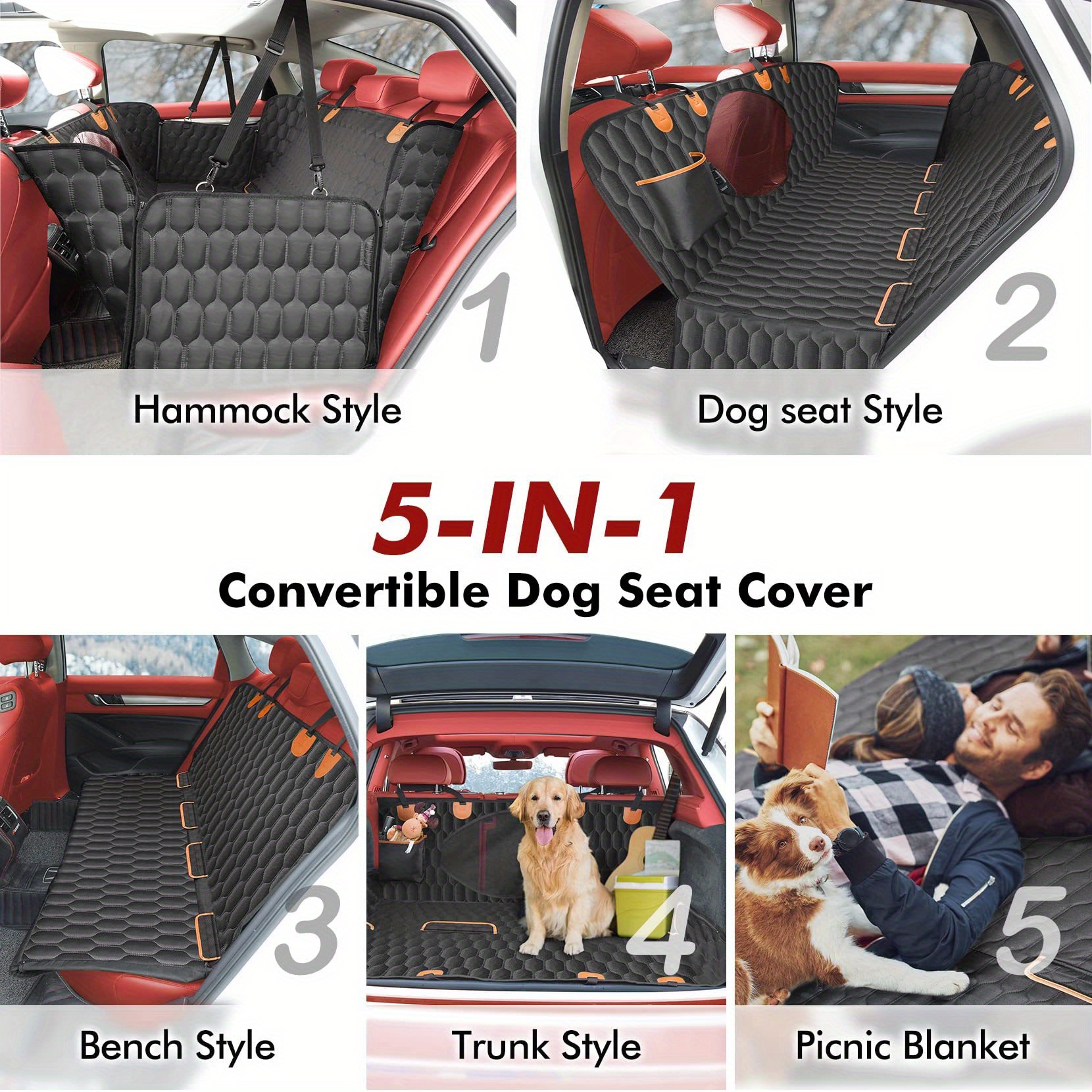 4-in-1 Convertible Dog Car Seat Cover 100% Waterproof Dog Seat Cover  Nonslip Dog Hammock 600d Heavy Scratchproof Pet Seat Cover For Cars Back  Seat Wit