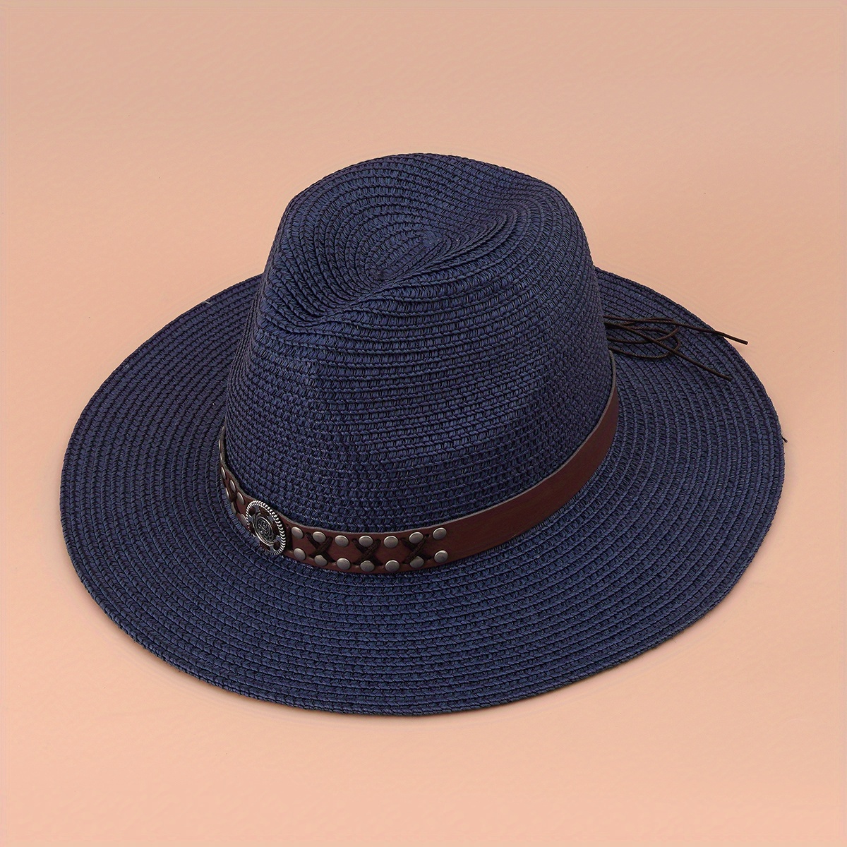 Straw Sun Visor Hat with Belt Decor for Women