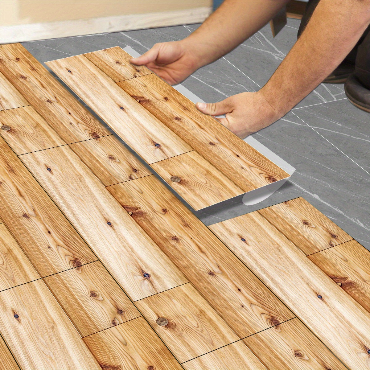 Suelo de madera de grano de madera de 36 x 6 pulgadas, vinilo autoadhesivo  para pisos, impermeable/resistente al desgaste, despegar y pegar, azulejos