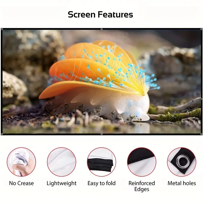 projector screen 60 inch outdoor indoor portable movie screen 4k 16 9 hd foldable anti wrinkle screen 160 viewing angle support front rear projection with cord for home theater outdoor details 3