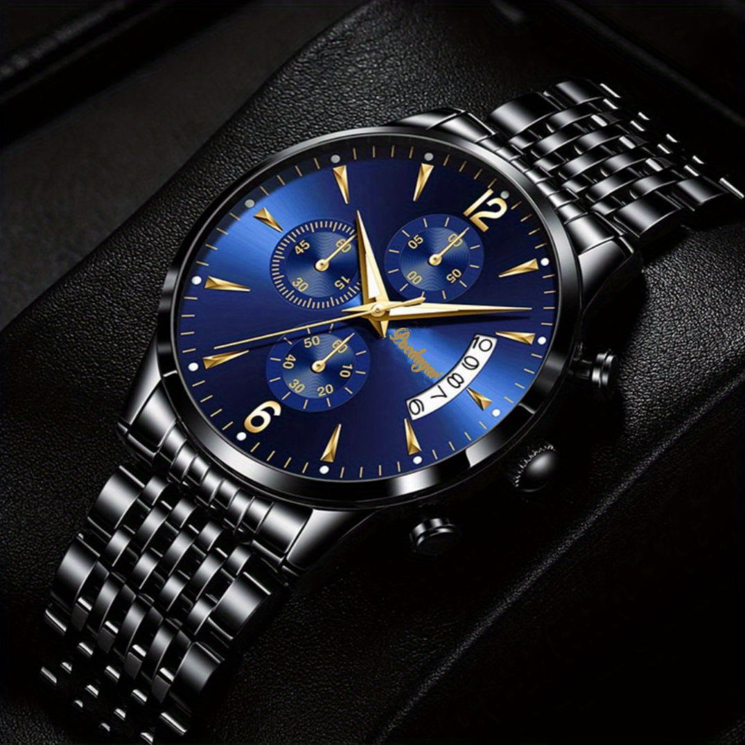 Poedagar Waterproof Luminous Calendar Stainless Steel Mens Watches ...