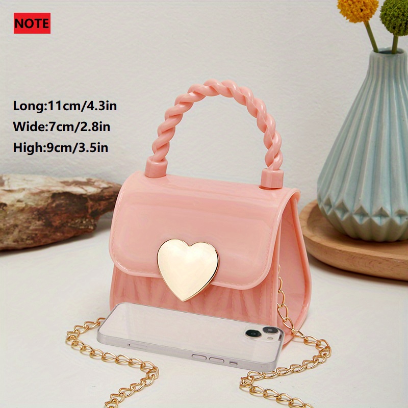 Metal Heart Decor Handbags, Mini Chain Crossbody Bag, Cute Pvc