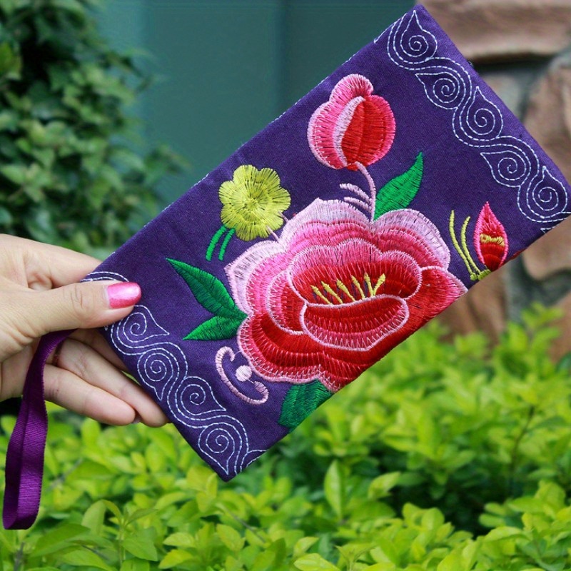 Retro Flower Embroidery Clutch Bag, Fashion Casual Ethnic Style