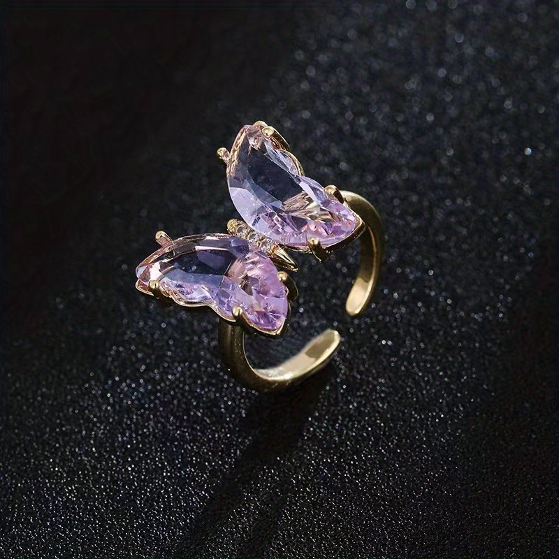 Gradient Colorful Zircon Butterfly Ring Adjustable