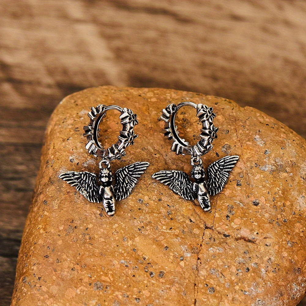 1pair Silvery Mens Gothic Wings Little Boys Dangle Earrings Temu