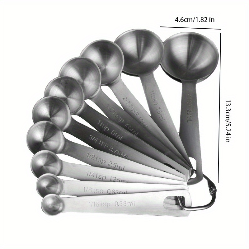 Measuring spoons, in teaspoons and tablespoons and ml, stainless
