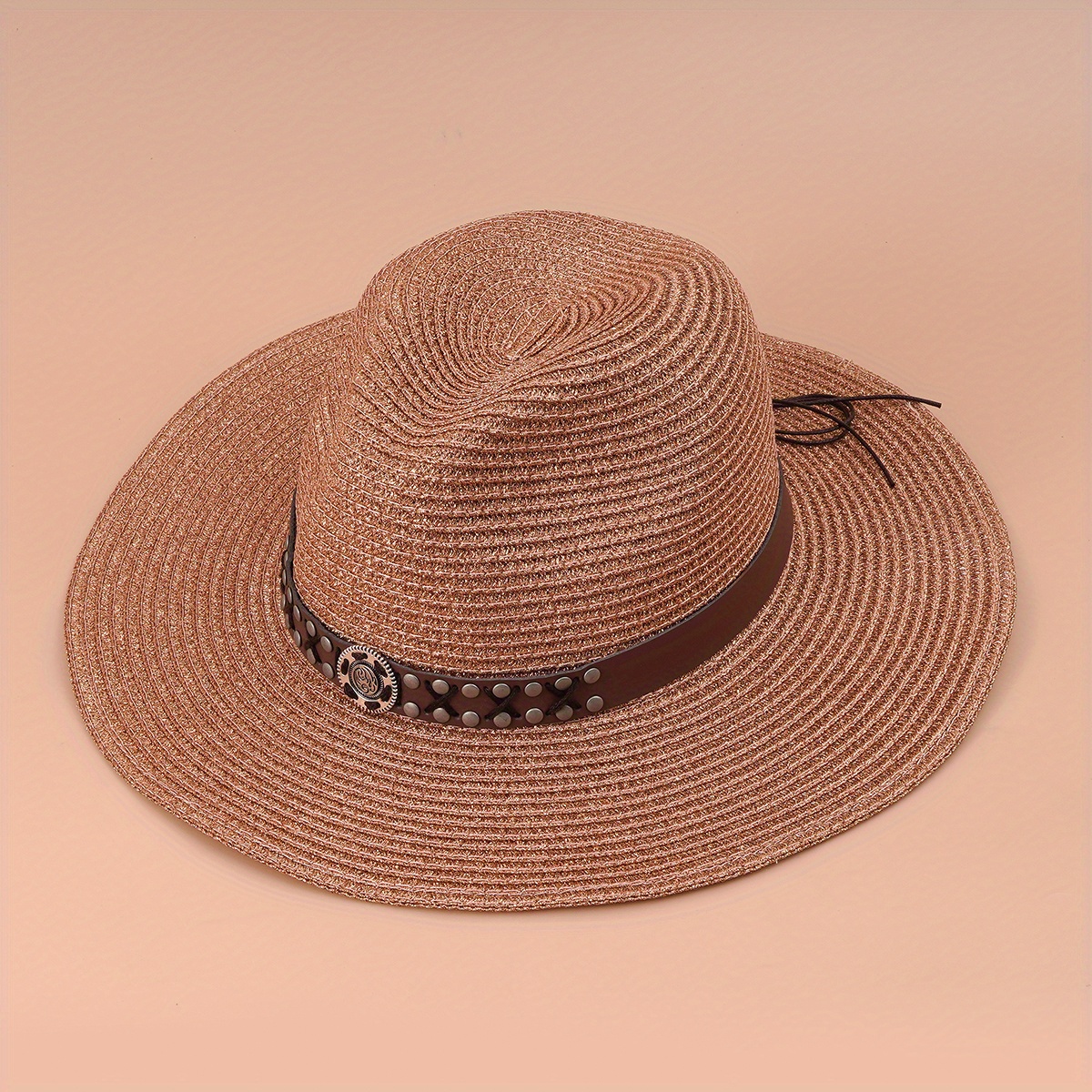 Straw Sun Visor Hat with Belt Decor for Women