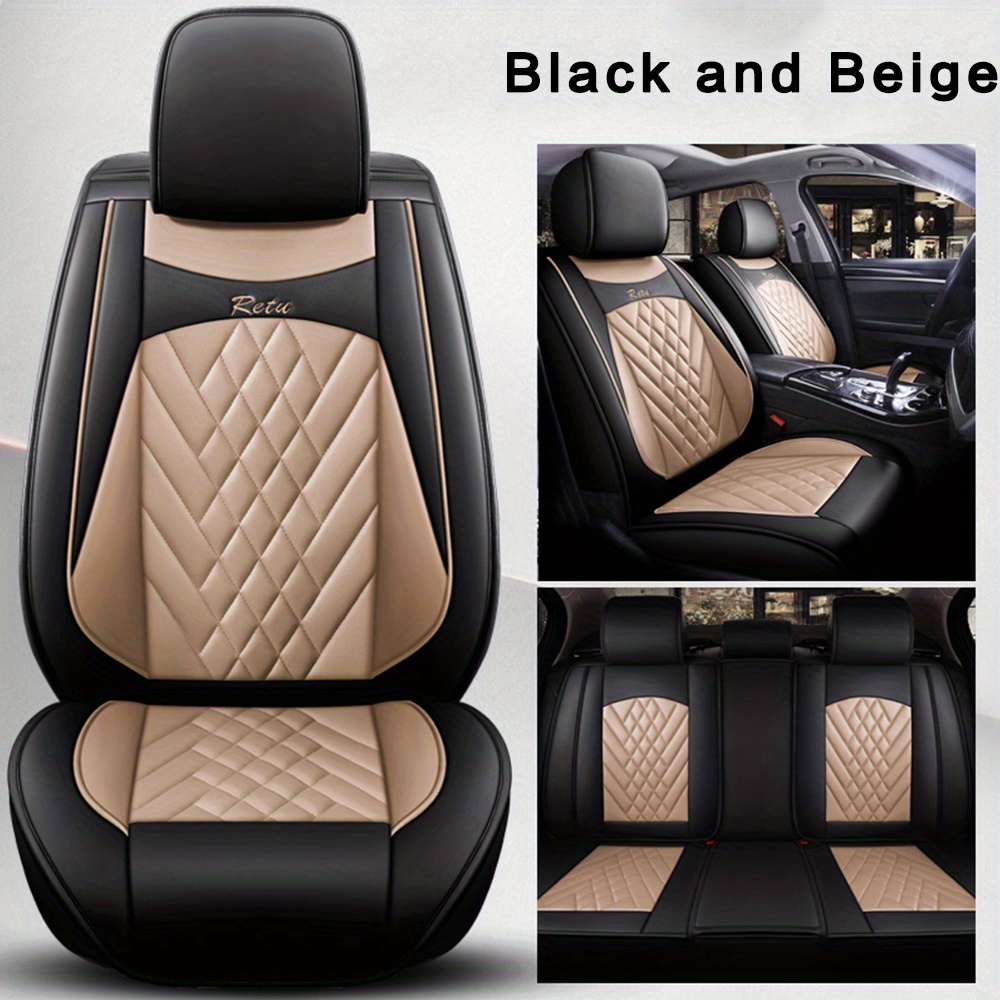 Luxury Car Seat Cover Beige Universal PU Leather Car Seat Covers Vehicle  Seat Cushion Protector Pad Auto Interior Accessories