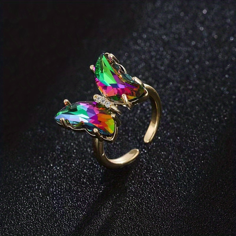 Gradient Colorful Zircon Butterfly Ring Adjustable