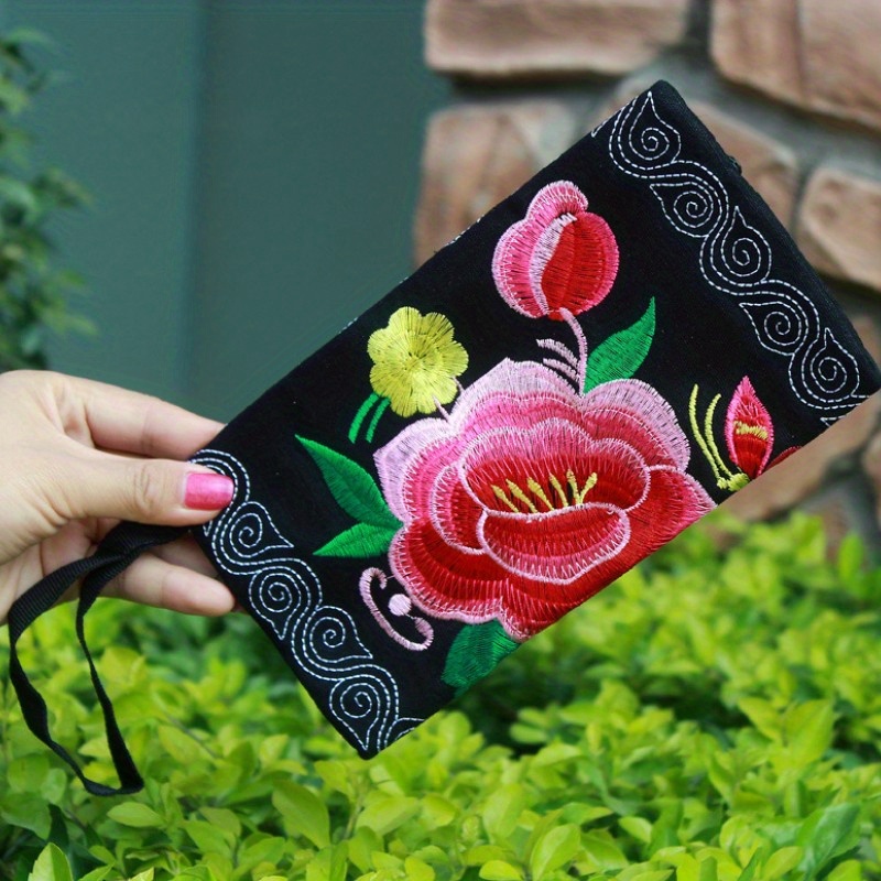 Retro Flower Embroidery Clutch Bag, Fashion Casual Ethnic Style